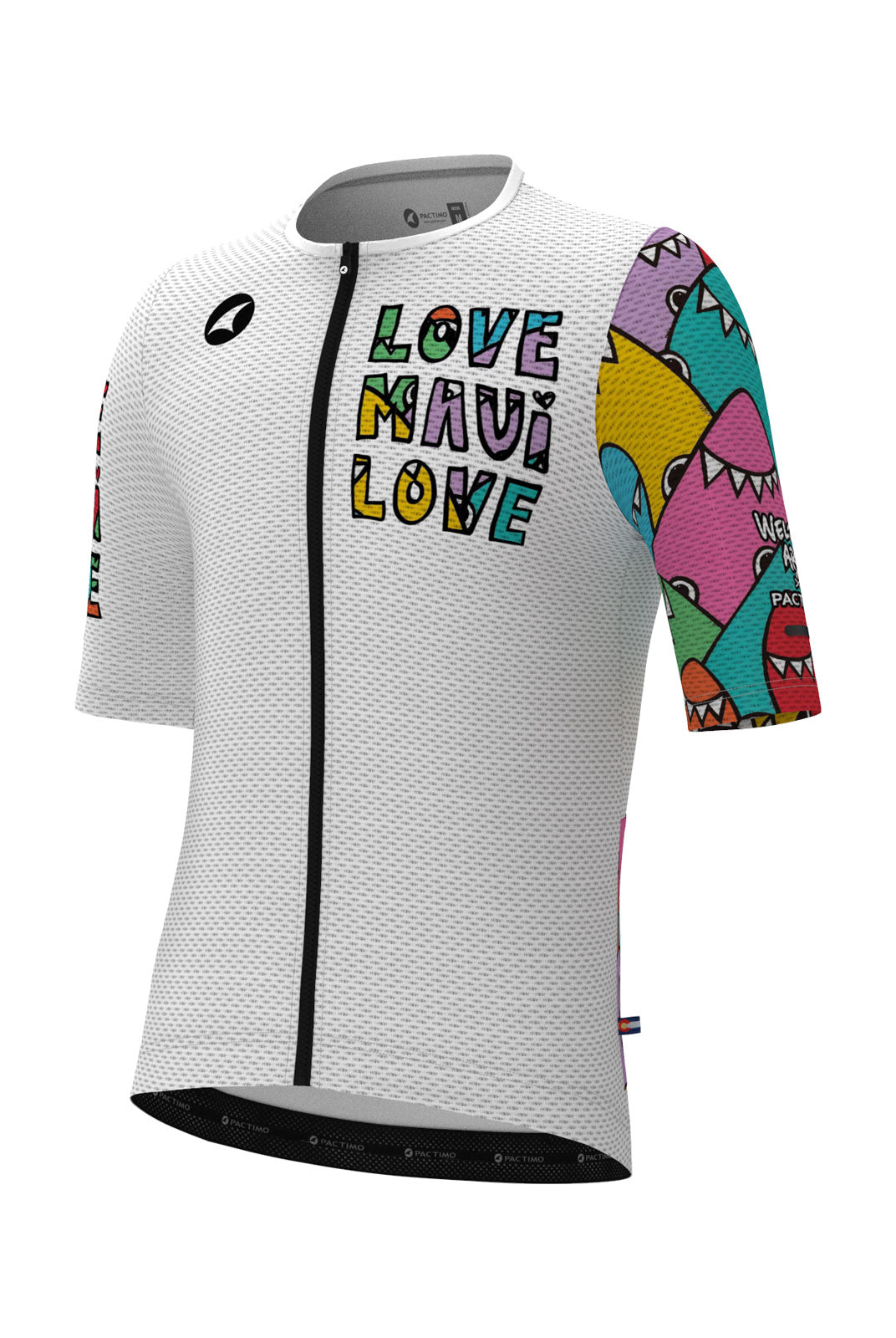 Men's Summer Cycling Jersey - White Welzie Design - Front View #color_love-maui-love-white