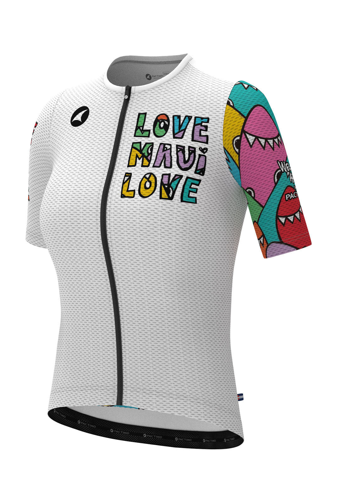 Women's Summer Cycling Jersey - White Welzie Design - Front View  #color_love-maui-love-white