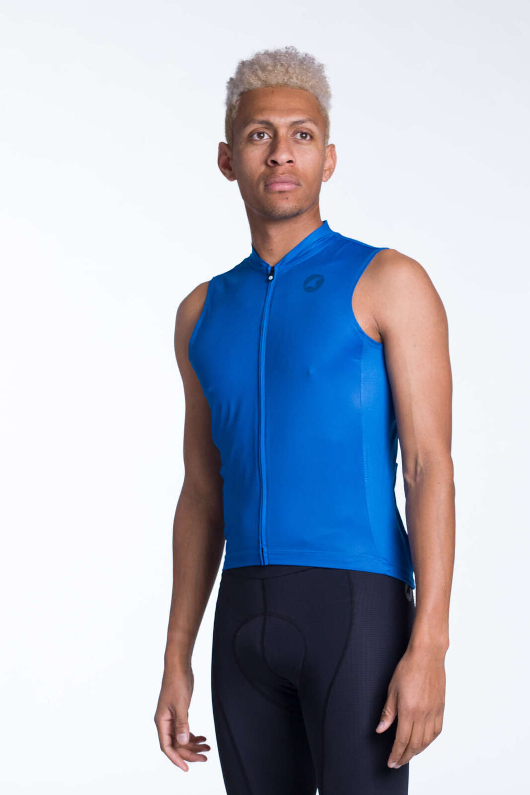 Men's Blue Sleeveless Cycling Jersey - Front View #color_atlantic-blue