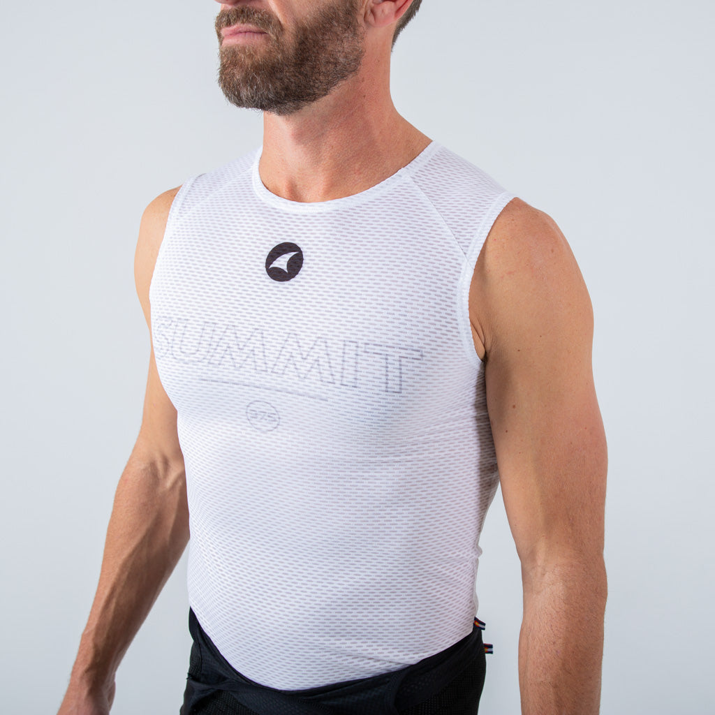 Men's Sleeveless Mesh Cycling Base Layer - Front View Fabric Detail #color_white