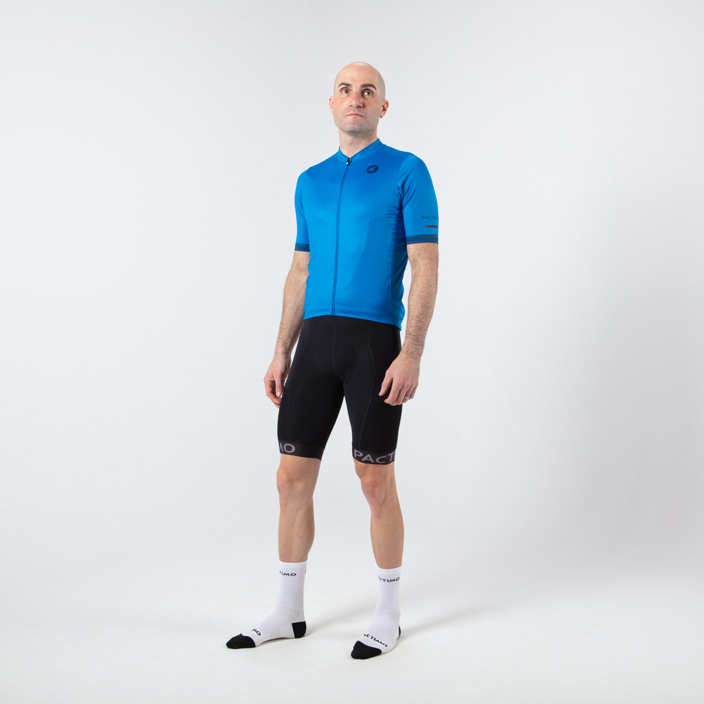 Loose Fit Cycling Jersey - On Body Front View #color_blue