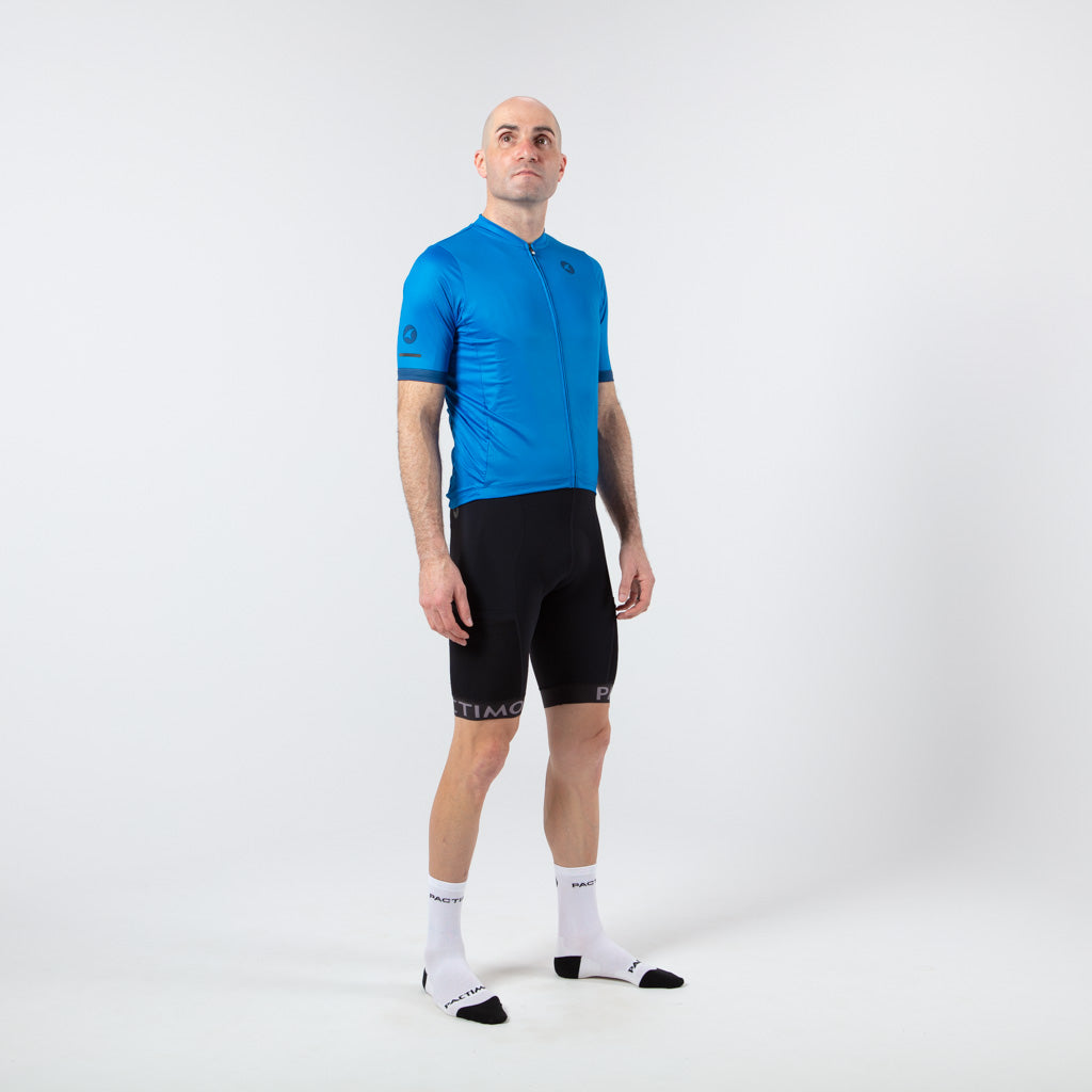 Loose Fit Cycling Jersey - On Body Front View #color_blue