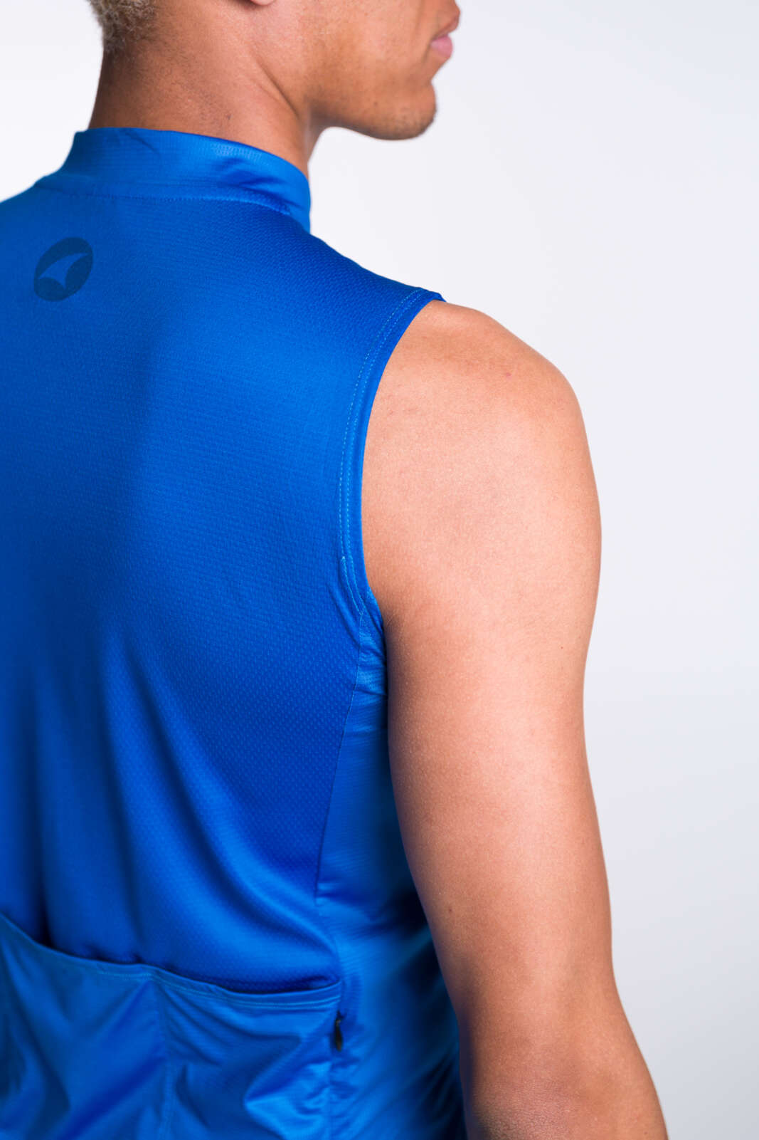 Men's Blue Sleeveless Cycling Jersey - Arm Openings #color_atlantic-blue