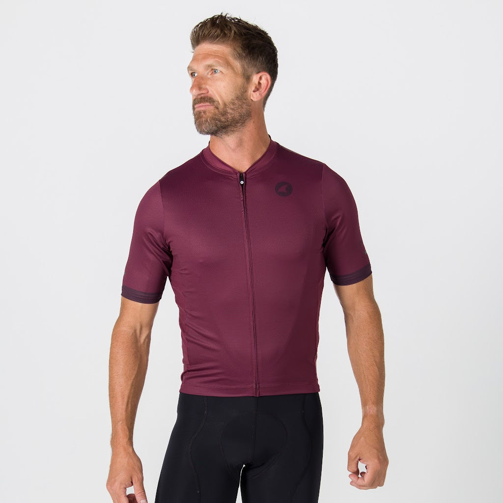 Loose Fit Cycling Jersey for Men Front View #color_mulberry