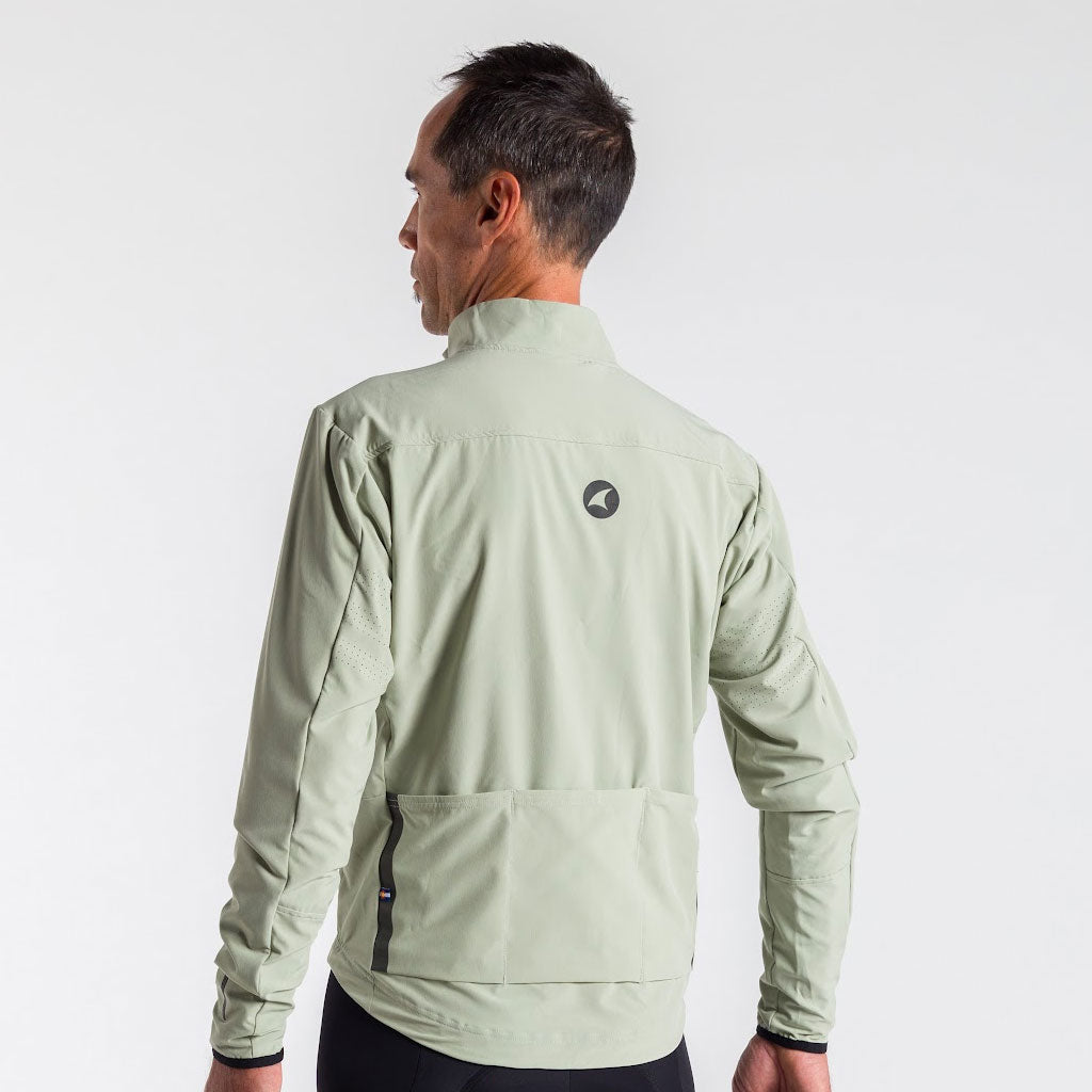 Men's Thermal Cycling Jacket - Alpine On Body Back View #color_sage