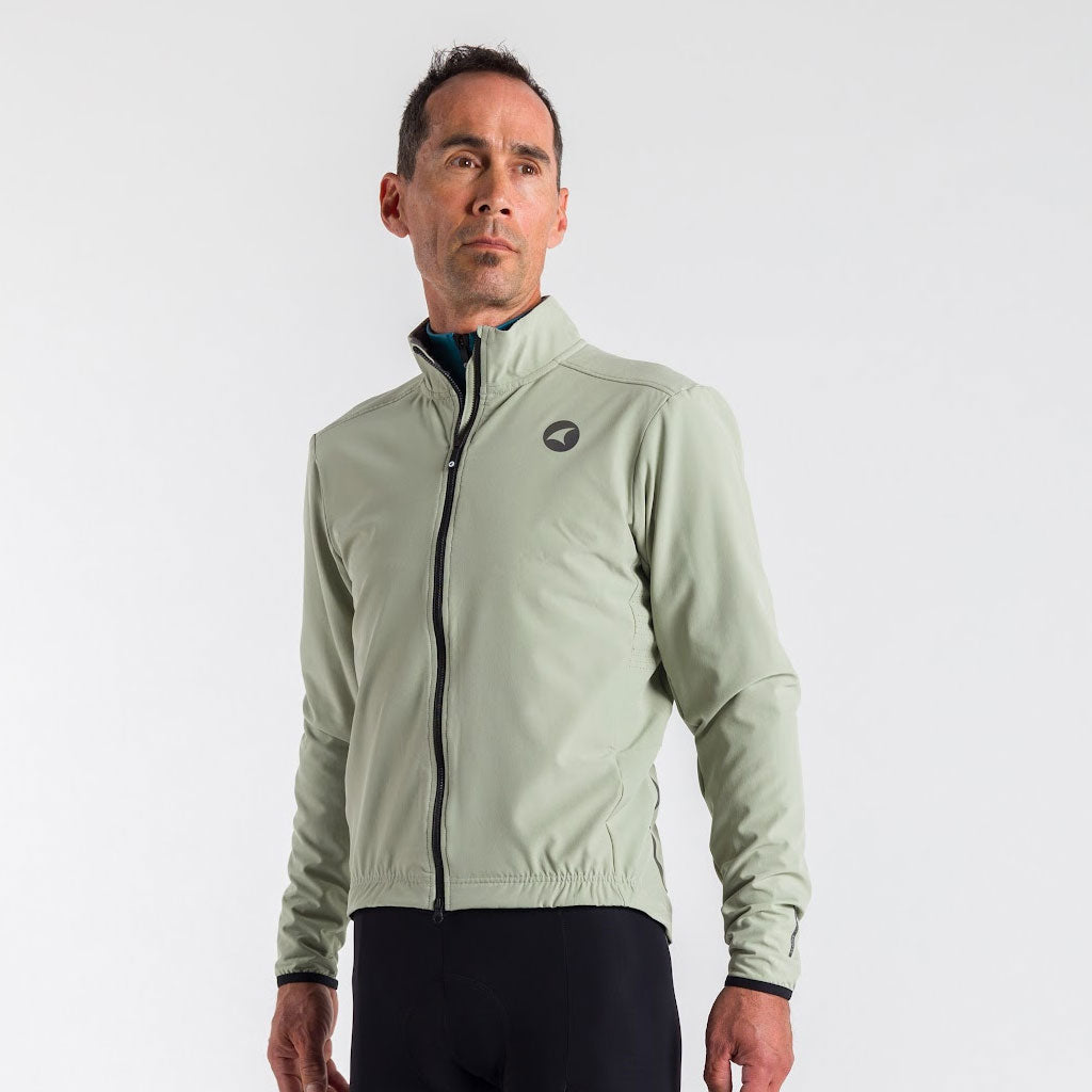 Men's Thermal Cycling Jacket - Alpine On Body Front View #color_sage