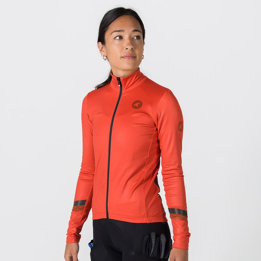 Women's Thermal Cycling Jersey - On Body Side View #color_garnet