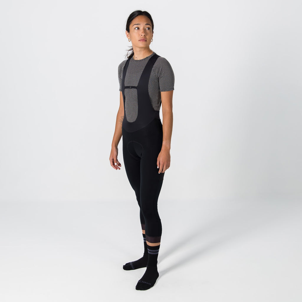 Women's Water-Repelling 3/4 Thermal Cycling Bib Tights - On Body Front View