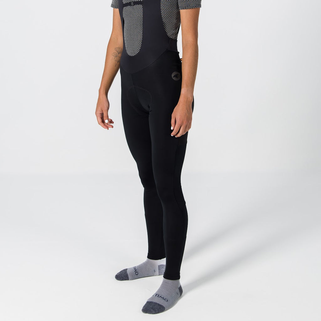 Women's Water-Repelling Thermal Cycling Bib Tights - On Body Side View
