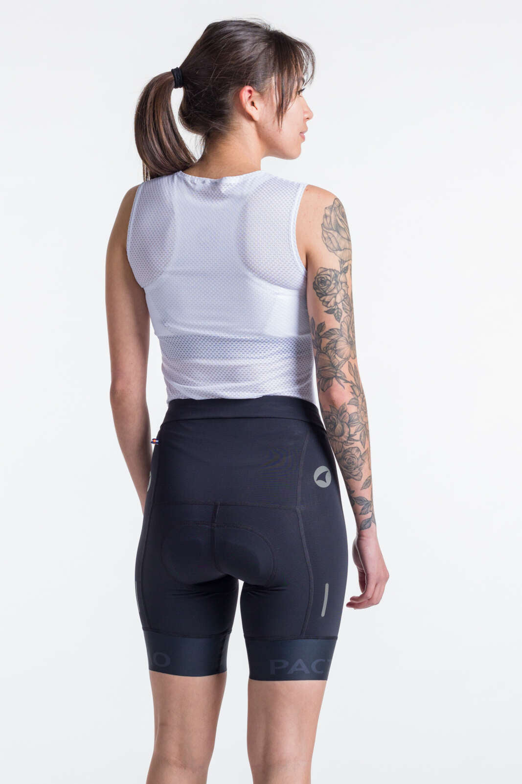 Women's Long Length Padded Bike Shorts - Back View #color_black