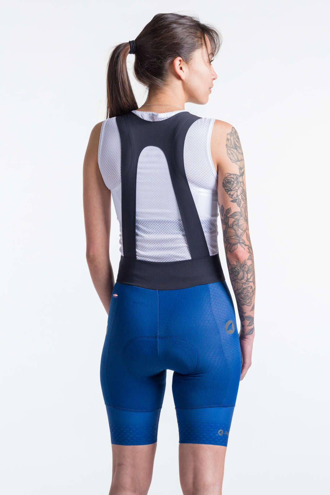 Women's Compression Navy Blue Cycling Bibs - Back View #color_navy