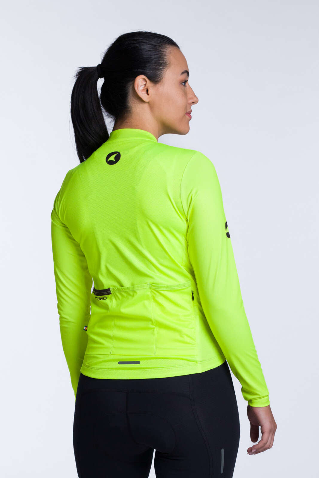 Women's High-Viz Yellow Long Sleeve Cycling Jersey - Ascent Back View #color_manic