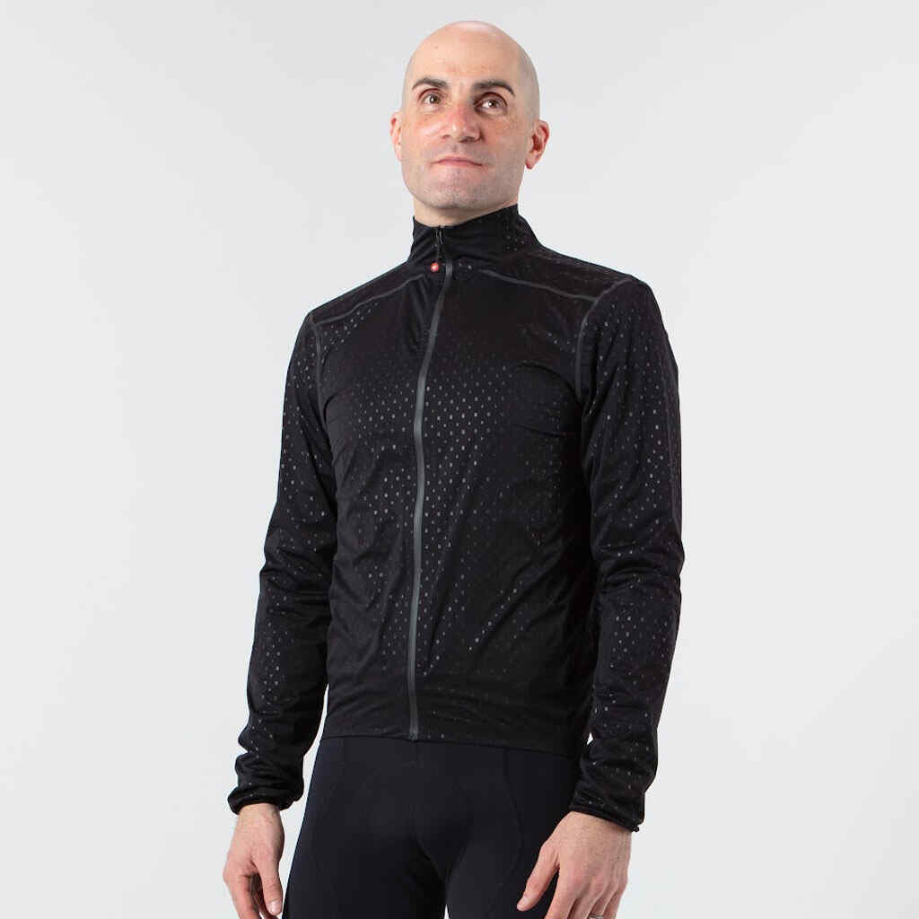 Breathable Waterproof Cycling Jacket For Men - On Body Front View Close-Up #color_black